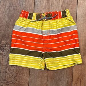 Tea Striped Yellow and Orange Swim Shorts, size 12-18 months.